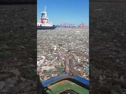 Acumulación de residuos en el puerto de Durban en Sudáfrica