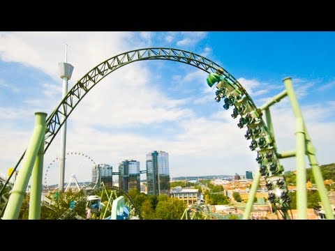 A roller coaster filmed by a drone
