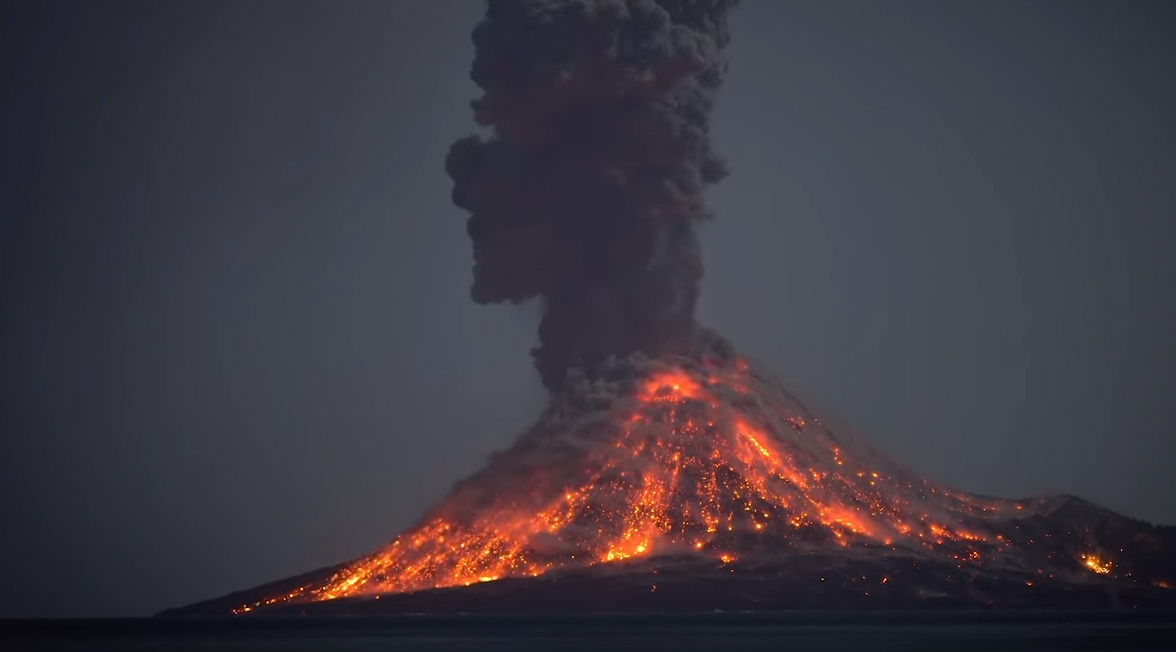 Beautiful nighttime eruption of Krakatoa