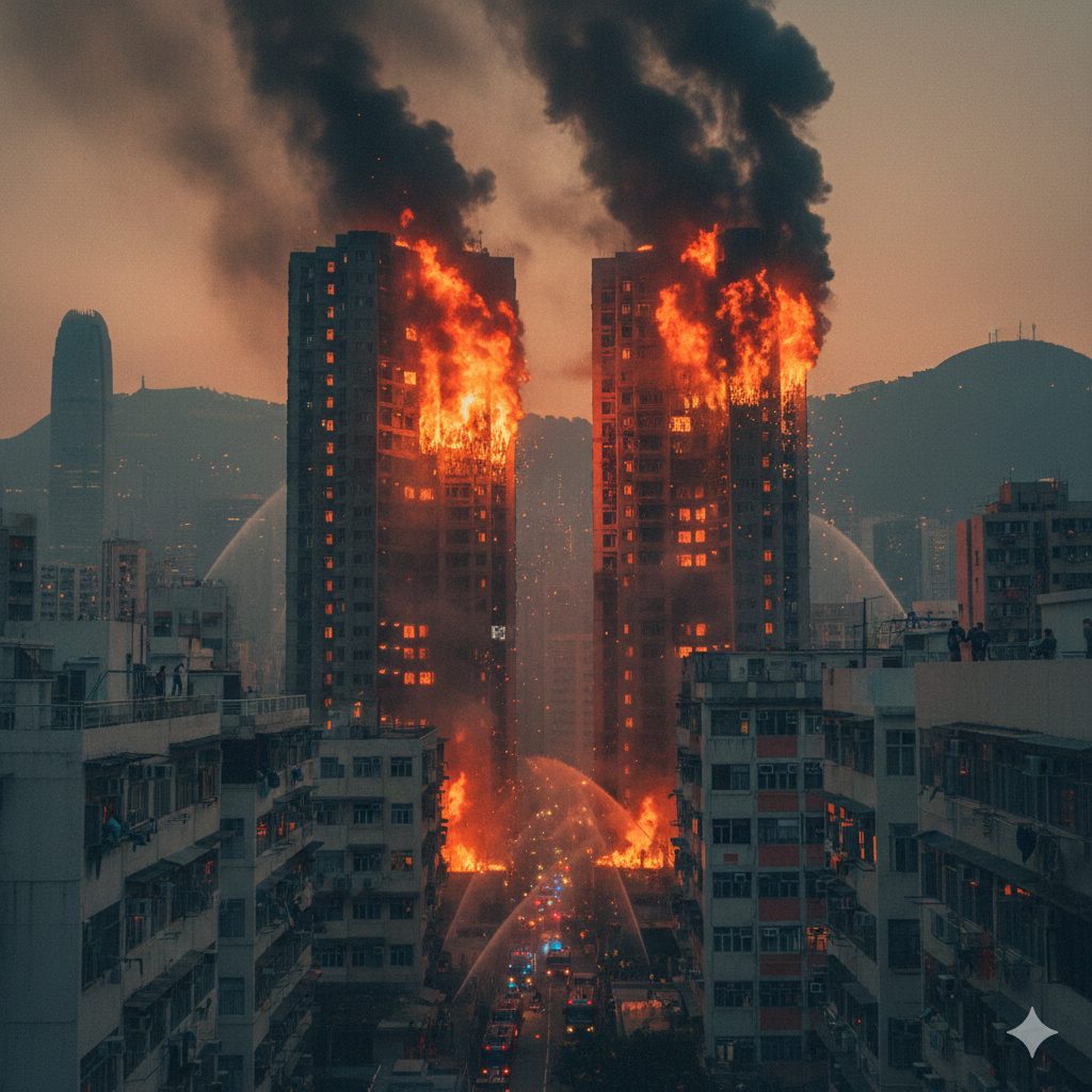 Feuerwehrleute bekämpfen einen verheerenden Brand in einem Hongkonger Wohnkomplex mit vielen Opfern