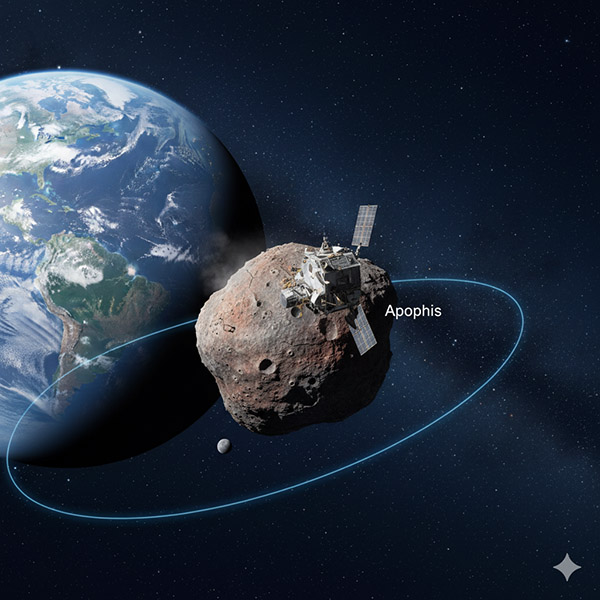 La sonda OSIRIS-APEX acercandose al asteroide Apophis para un sobrevuelo cercano en 2029